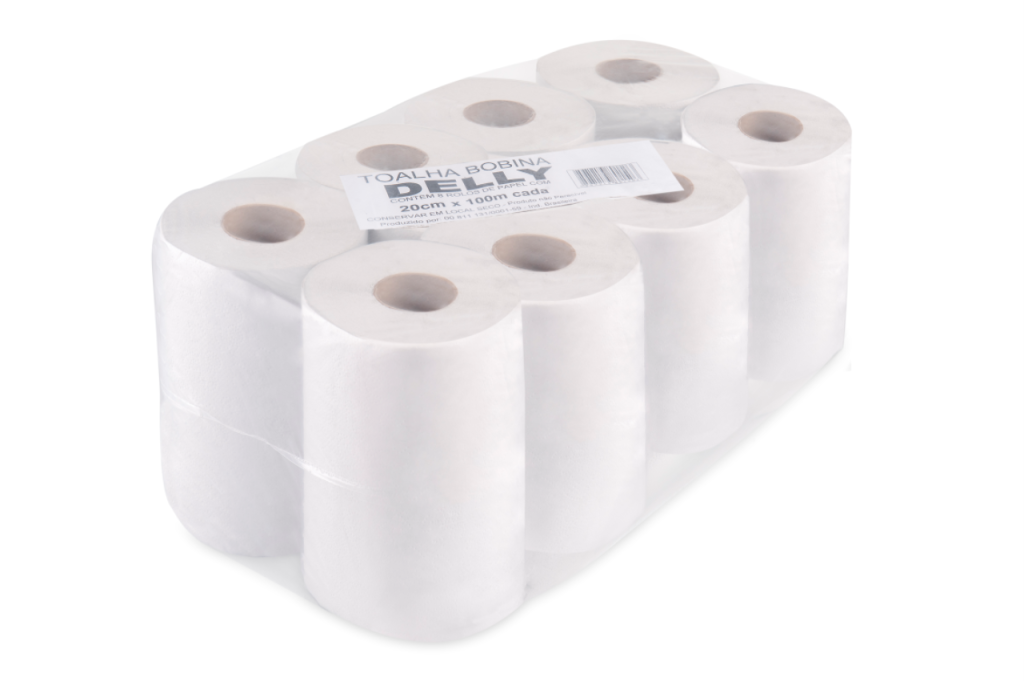 PAPEL TOALHA BOBINA DELLY 20 CM X 100 M | FARDO COM 8 ROLOS