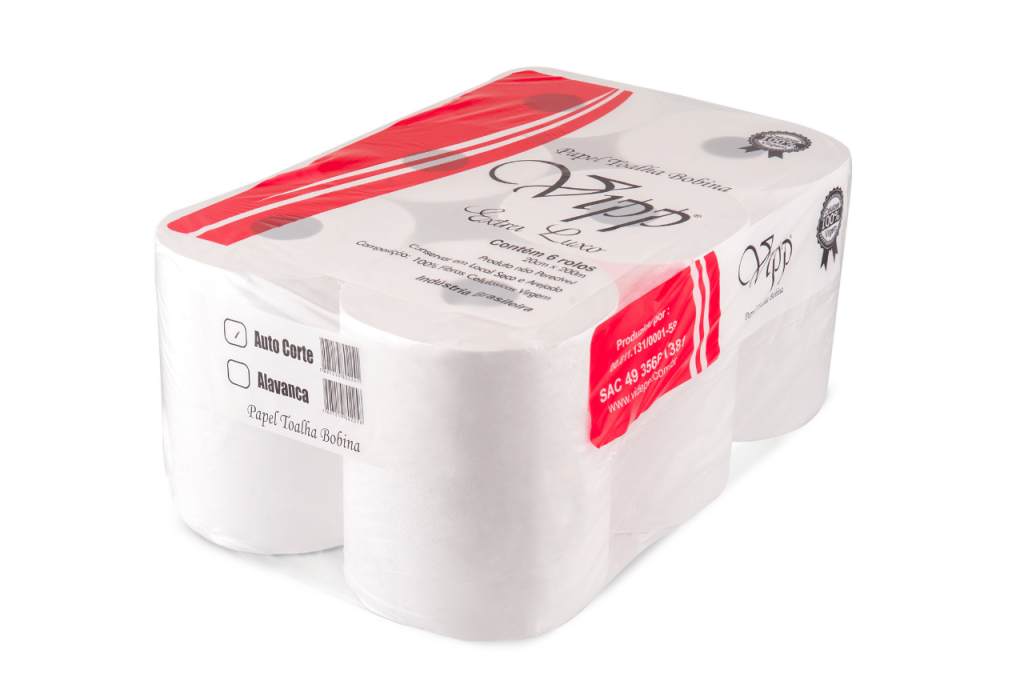 PAPEL TOALHA BOBINA VIPP 20 CM X 200 M | FARDO COM 6 ROLOS
