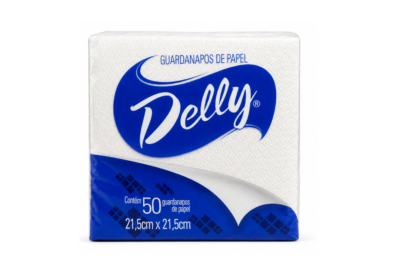 GUARDANAPO DE PAPEL DELLY 21,5 CM X 21,5 CM | FOLHA SIMPLES | CAIXA COM 40 PACOTES COM 50 GUARDANAPOS