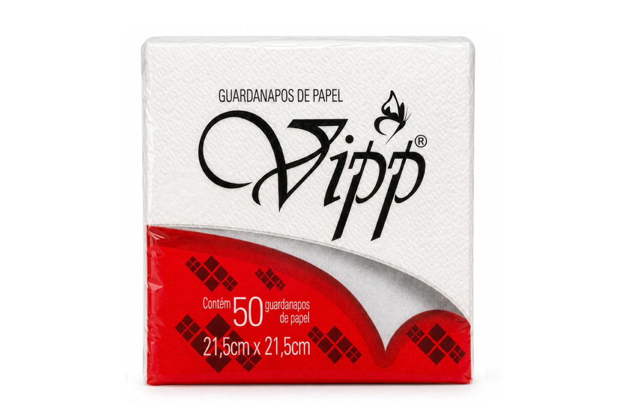 GUARDANAPO DE PAPEL VIPP 21,5 CM X 21,5 CM | FOLHA SIMPLES | CAIXA COM 40 PACOTES COM 50 GUARDANAPOS