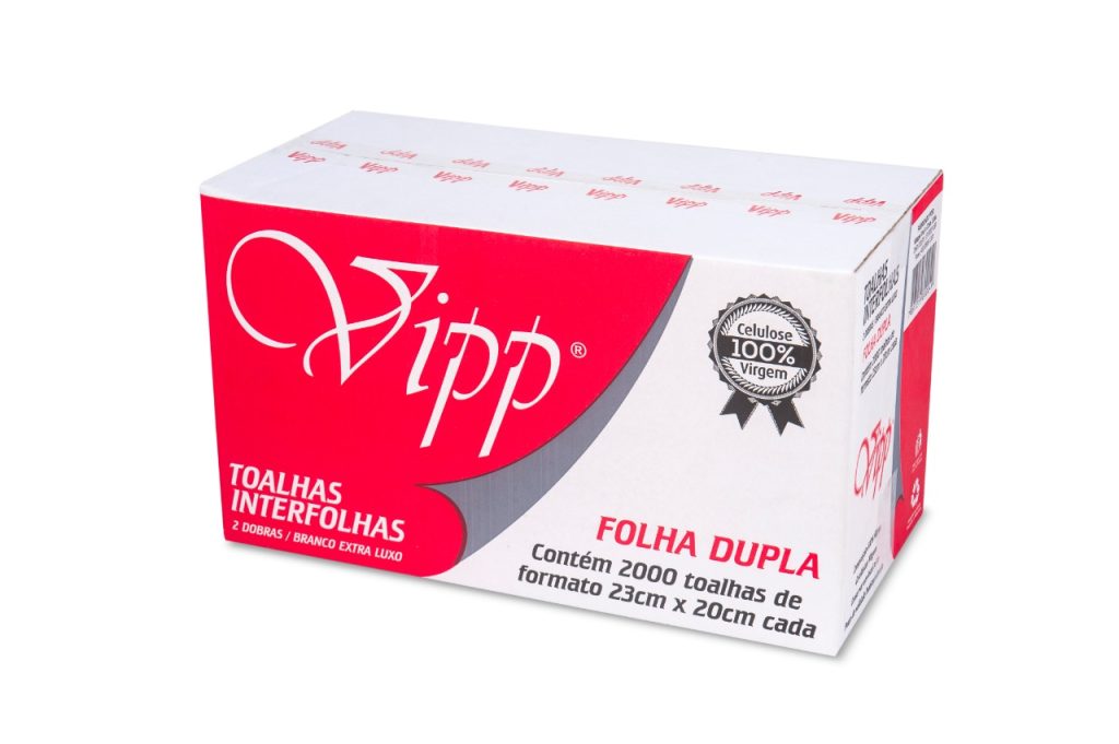 PAPEL TOALHA INTERFOLHADA VIPP FOLHA DUPLA 23 CM X 20CM | CAIXA COM 2.000 FOLHAS