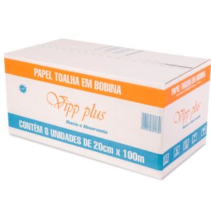 PAPEL TOALHA BOBINA VIPP PLUS 20 CM X 100 M | CAIXA COM 8 ROLOS