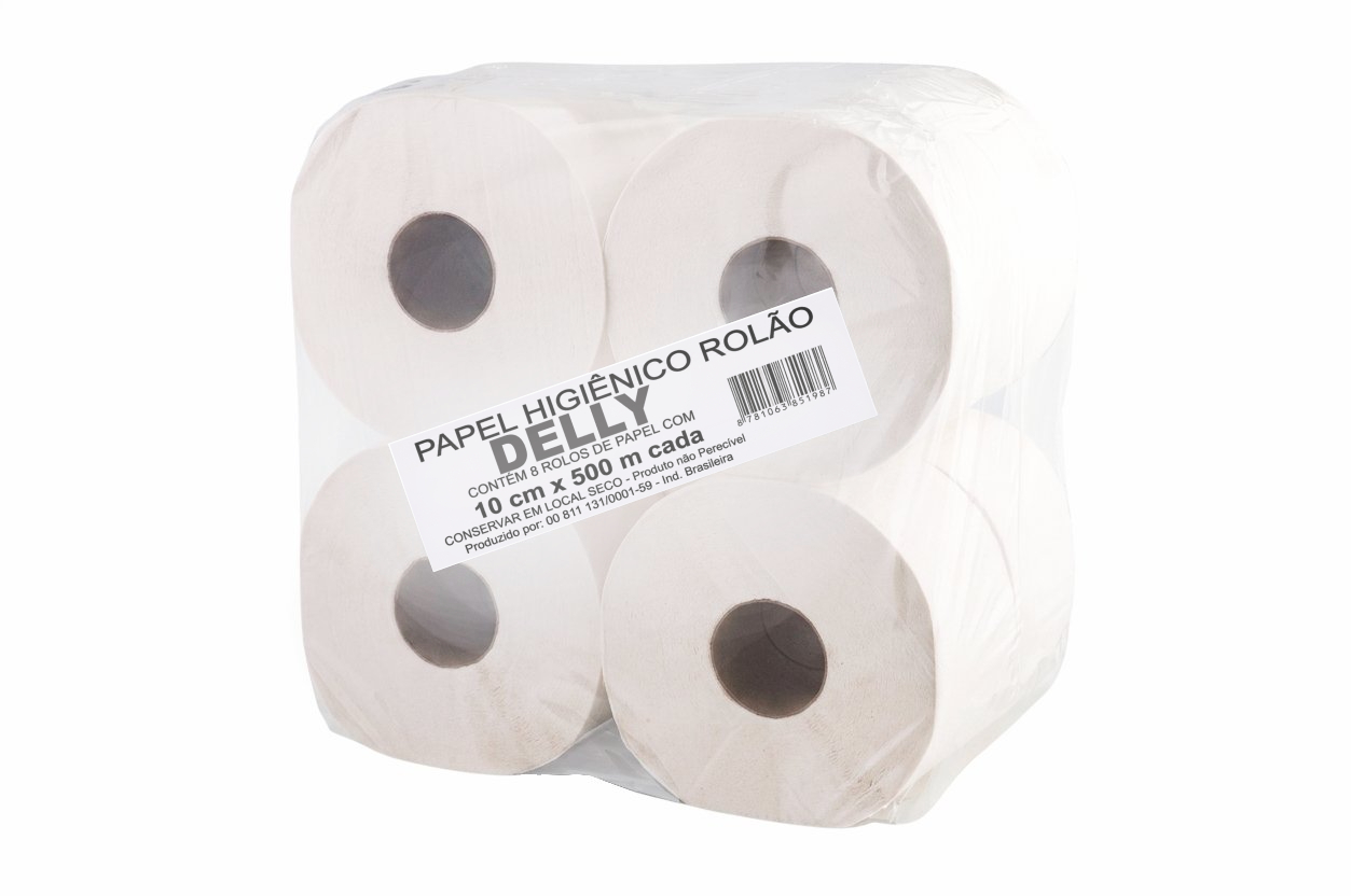 PAPEL HIGIÊNICO ROLÃO DELLY 10 CM X 500 M | FARDO COM 8 ROLOS