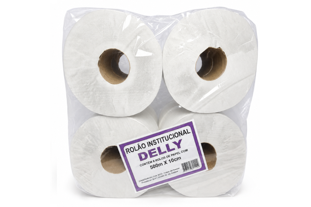 PAPEL HIGIÊNICO ROLÃO DELLY 10 CM X 500 M | FARDO COM 8 ROLOS