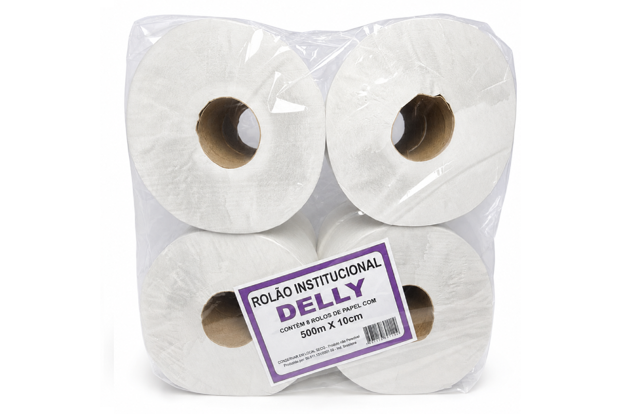 PAPEL HIGIÊNICO ROLÃO DELLY 10 CM X 500 M | FARDO COM 8 ROLOS