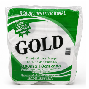 PAPEL HIGIÊNICO ROLÃO GOLD 10 CM X 300 M | FARDO COM 8 ROLOS