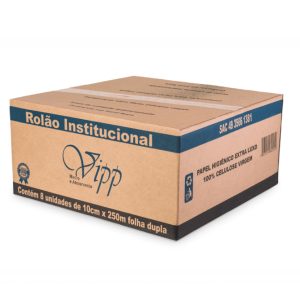PAPEL HIGIÊNICO ROLÃO INSTITUCIONAL VIPP 10 CM X 250M | FOLHA DUPLA | CAIXA COM 8 ROLOS