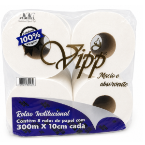 PAPEL HIGIÊNICO ROLÃO VIPP 10 CM X 300 M | FARDO COM 8 ROLOS