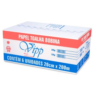 PAPEL TOALHA BOBINA VIPP 20 CM X 200 M | 32G | CAIXA COM 6 ROLOS
