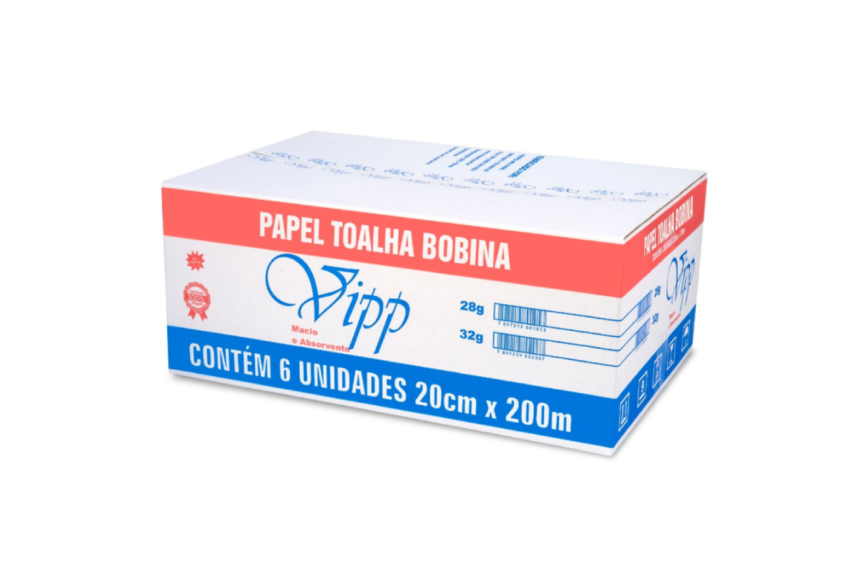 PAPEL TOALHA BOBINA VIPP 20 CM X 200 M | 32G | CAIXA COM 6 ROLOS