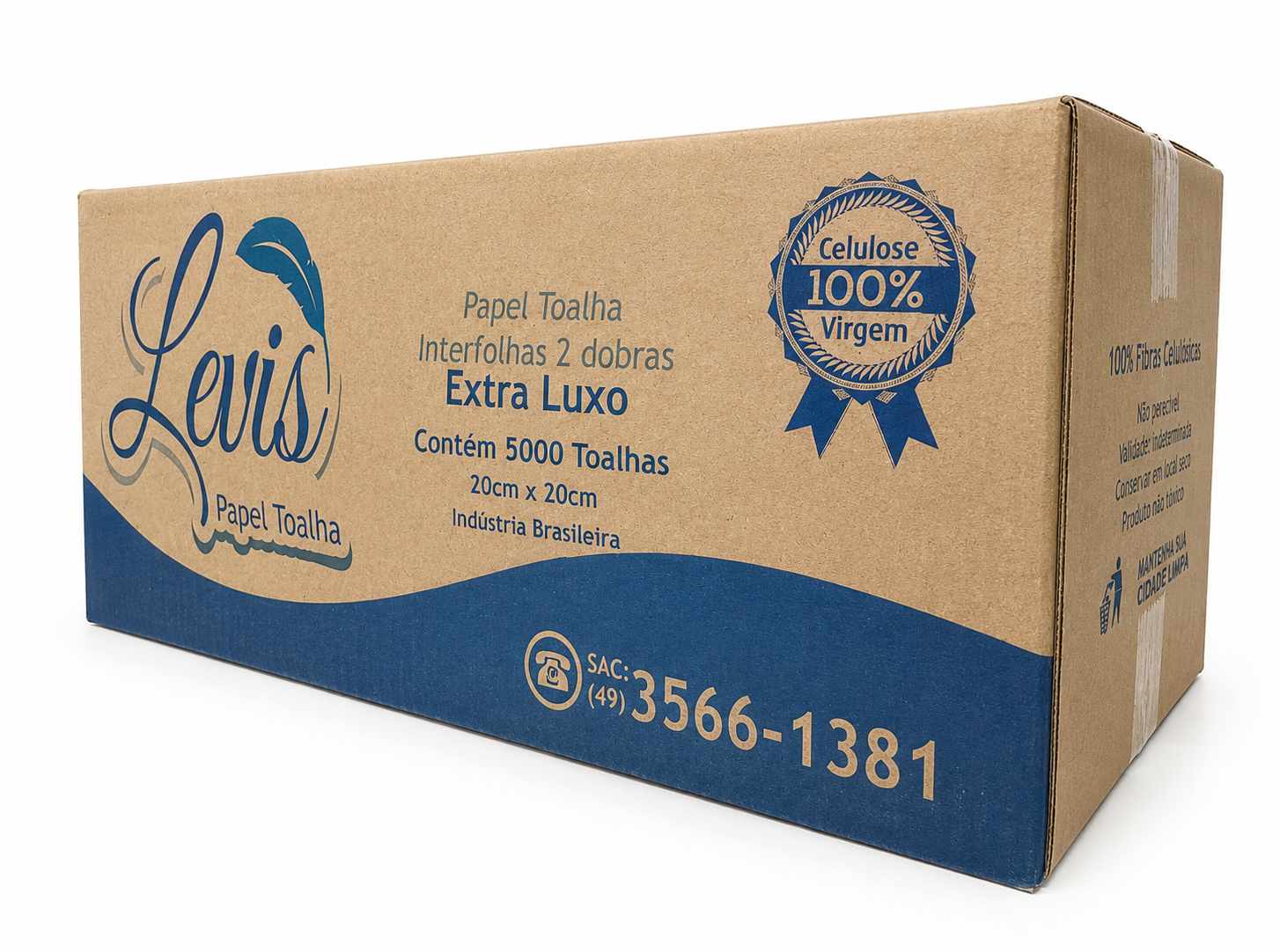 PAPEL TOALHA INTERFOLHADA LEVIS 20 CM X 20 CM | CAIXA COM 5.000 FOLHAS