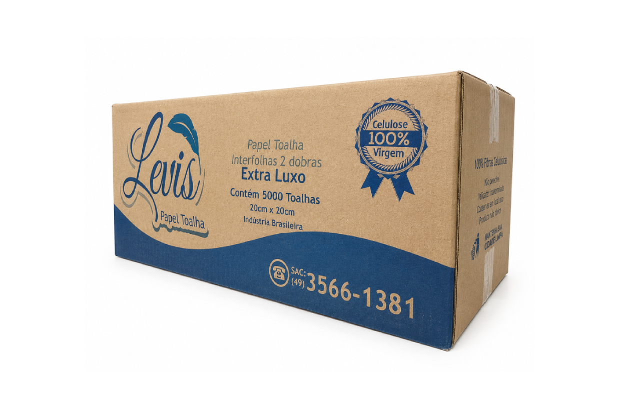 PAPEL TOALHA INTERFOLHADA LEVIS 20 CM X 20 CM | CAIXA COM 5.000 FOLHAS