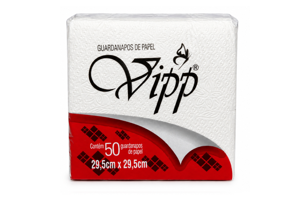 GUARDANAPO DE PAPEL VIPP 29,5 CM X 29,5 CM | FOLHA SIMPLES | CAIXA COM 40 PACOTES COM 50 GUARDANAPOS