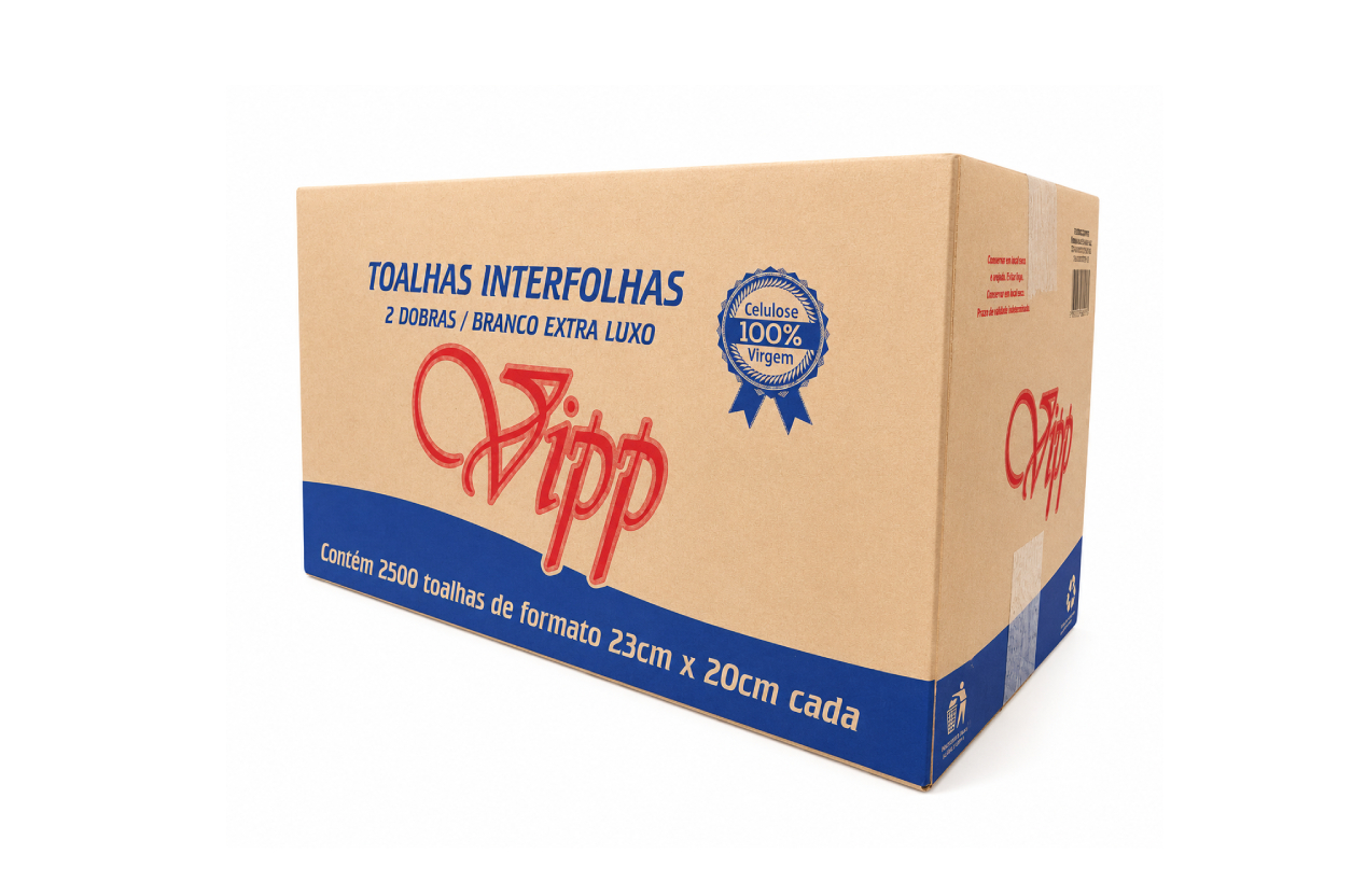 PAPEL TOALHA INTERFOLHADA VIPP 23 CM X 20 CM | CAIXA COM 2.500 FOLHAS