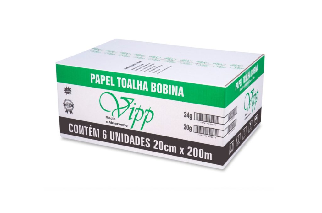 PAPEL TOALHA BOBINA VIPP 20 CM X 200 M | 24G | CAIXA COM 6 ROLOS