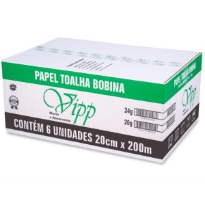 PAPEL TOALHA BOBINA VIPP 20 CM X 200 M | 24G | CAIXA COM 6 ROLOS