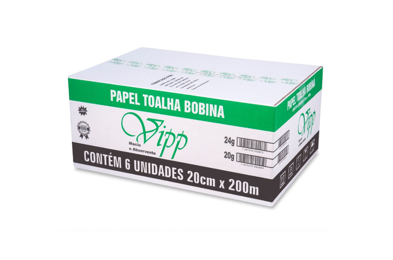 PAPEL TOALHA BOBINA VIPP 20 CM X 200 M | 24G | CAIXA COM 6 ROLOS