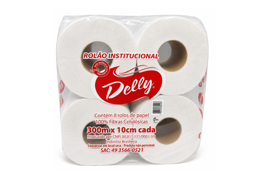 PAPEL HIGIÊNICO ROLÃO DELLY 10 CM X 300 M | FARDO COM 8 ROLOS