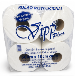 PAPEL HIGIÊNICO ROLÃO VIPP 10 CM X 500 M | FARDO COM 8 ROLOS