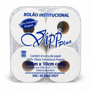 PAPEL HIGIÊNICO ROLÃO VIPP 10 CM X 500 M | FARDO COM 8 ROLOS