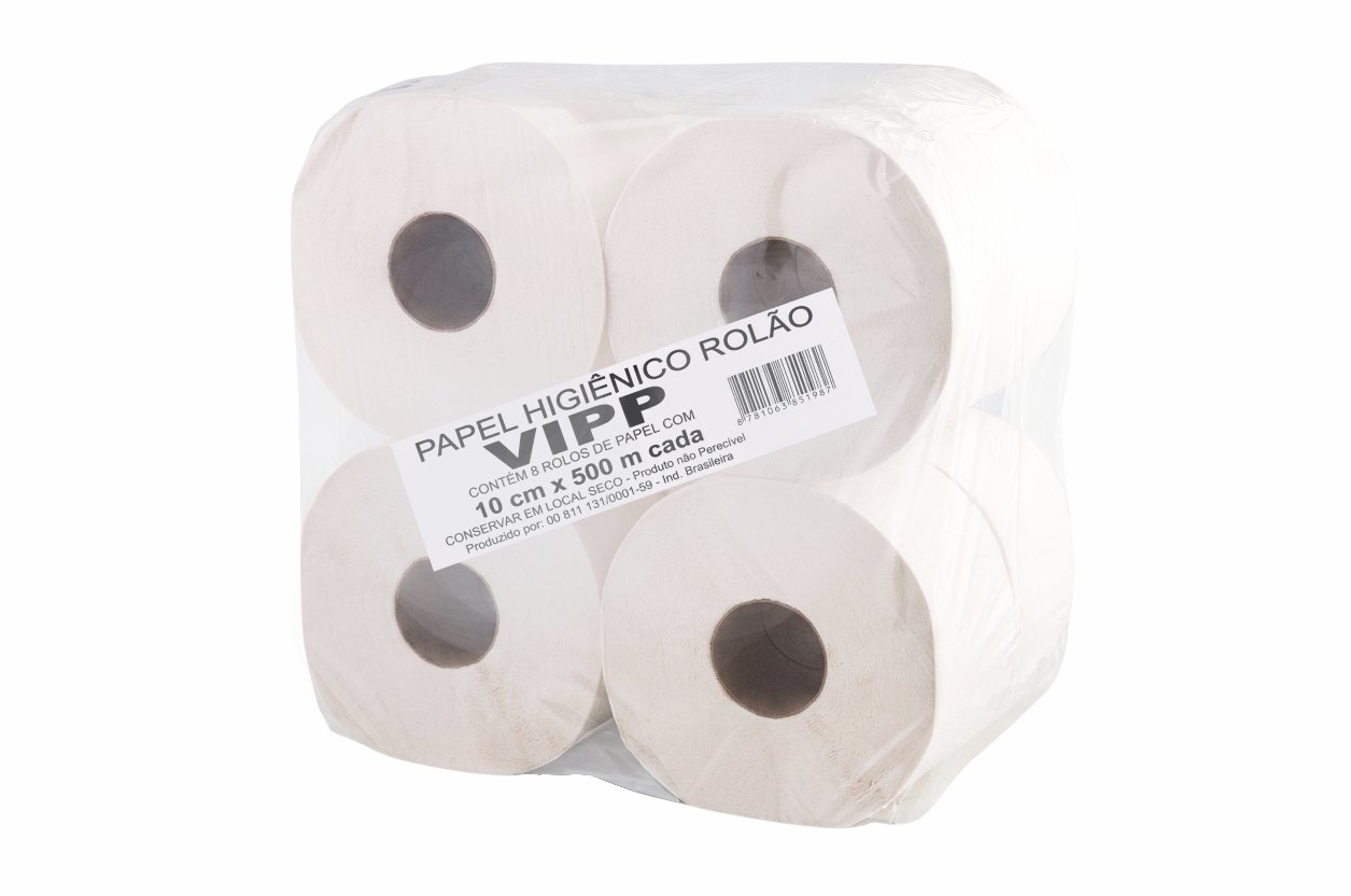 PAPEL HIGIÊNICO ROLÃO VIPP 10 CM X 500 M | FARDO COM 8 ROLOS