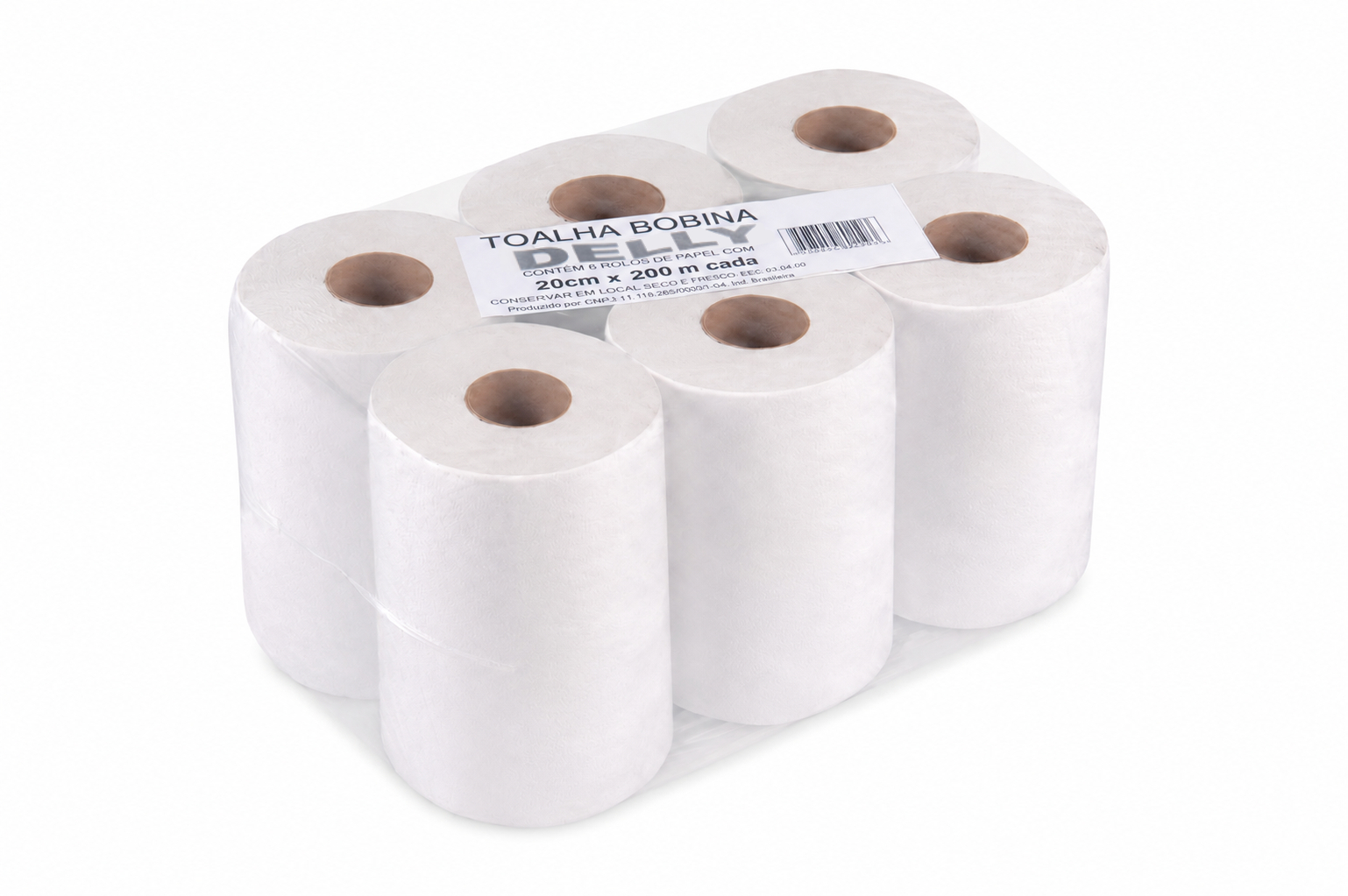 PAPEL TOALHA BOBINA DELLY 20 CM X 200 M | FARDO COM 6 ROLOS